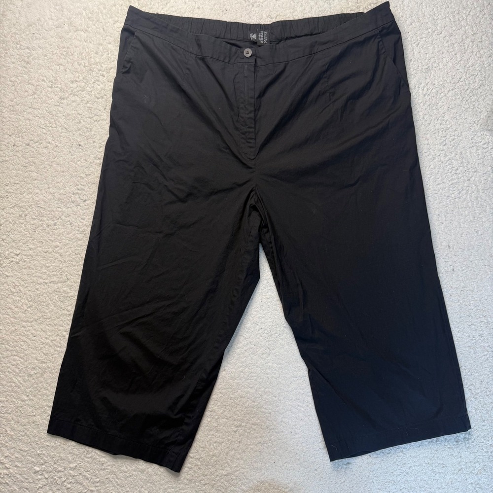Eileen Fisher Black Cropped Wide-Leg Pull-On Pants